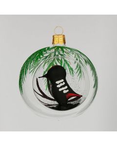 Christmas Ball, 8 cm transpartent with woodpecker