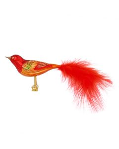 Vogel aus Glas, 18 cm, rot-gold mit roten Federn
