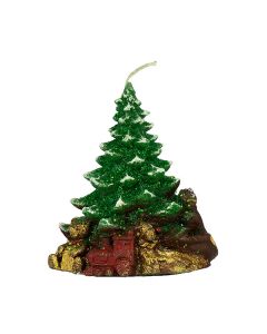 Kerze aus Wachs, Baum mit Geschenken, 13 cm, gruen