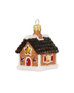 Glass figure, Gingerbread house, 5,5 cm, brown-white