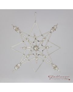 Stern aus Glasperlen mit Elementen aus Glassteinen, 13 cm, silber