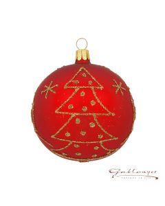 Christmas Ball made of glass, 8 cm, red with golden trees