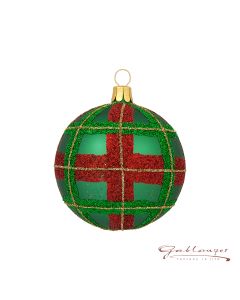 Christmas Ball made of glass, 8 cm, green with tartan pattern