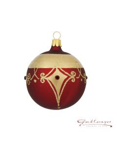 Christmas Ball made of glass, 7 cm, wine-red with golden ornaments