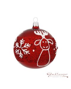 Christmas Ball made of glass, 8 cm, wine-red with elk