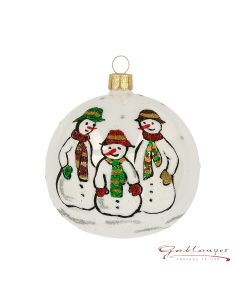Christmas Ball made of glass, 8 cm, white, family snwoman