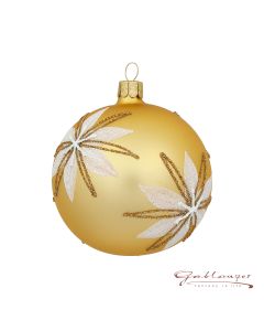 Christmas Ball made of glass, 8 cm, gold with white flowers