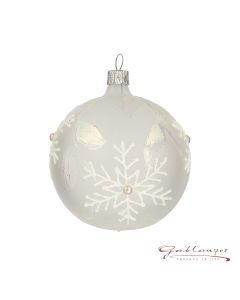 Christmas Ball made of glass, 8 cm, transparent-white, snowflake