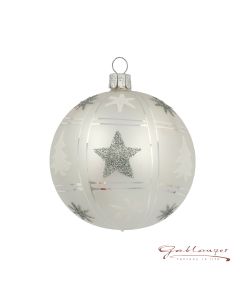 Christmas Ball made of glass, 8 cm, silver-white, little stars