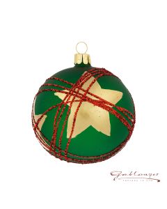 Christmas Ball made of glass, 8 cm, green with golden stars