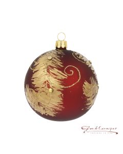 Christmas Ball made of glass, 8 cm, winered with golden leaf pattern