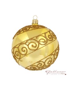 Christmas Ball made of glass, 10 cm, gold with ornaments