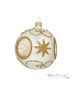 Christmas Ball made of glass, 8 cm, white-gold with reflector, stars