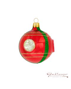Christmas Ball made of glass, 7 cm, red with reflector and glitter