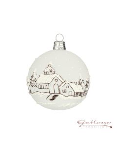 Christmas Ball, 7 cm, transparent white with snowy village