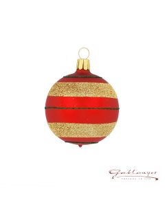 Christmas Ball made of glass, 6 cm, red with glitter stripes