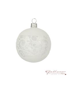 Christmas Ball made of glass, 7 cm, transparent, white ornaments