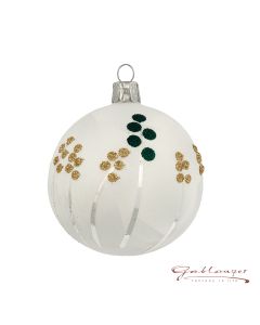 Christmas Ball made of glass, 7 cm, white, golden flowers