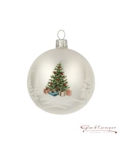 Christbaumkugel aus Glas, 7 cm, weiß, Weihnachtsbaum mit Geschenke