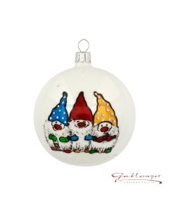 Christmas Ball made of glass, 8 cm, white, happy goblin