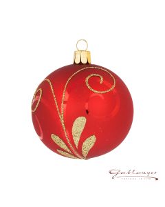Christmas Ball made of glass, 8 cm, red with golden glitter
