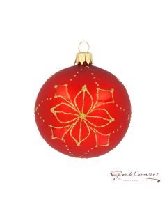 Christmas Ball made of glass, 8 cm, red with golden flowers
