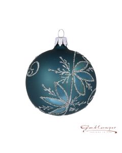 Christmas Ball made of glass, 8 cm, blue-grey, flowers