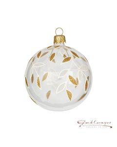 Christmas Ball made of glass, 8 cm, transparent with delicate leaves