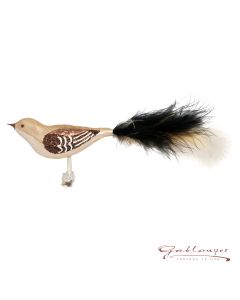 Bird made of glass, 18 cm, brown with bicolor feather tail