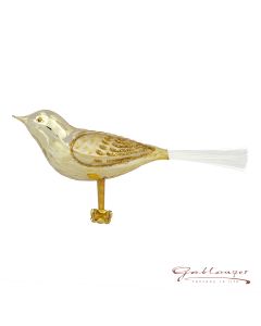 Vogel aus Glas, 14 cm, gold mit Fiberglasschwanz
