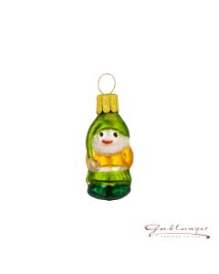 Glasfigur, Miniatur, Zwerg mit Zipfelmütze, 4 cm, grün-gelb