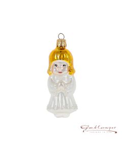 Glass figurine, Angel with open eyes, white-gold