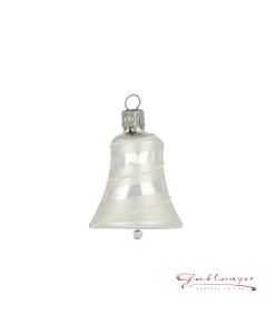 Bell made of glass, 5 cm, silver with stripes
