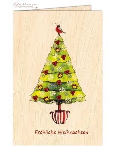 Glückwunschkarte aus Holz mit "Fröhliche Weihnachten"
