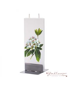 Elegant flat candle "Rhododendron" with 2 wicks and holder, handmade, non-drip