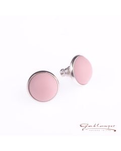 Stud earrings with matt acrylic cabochon, pink